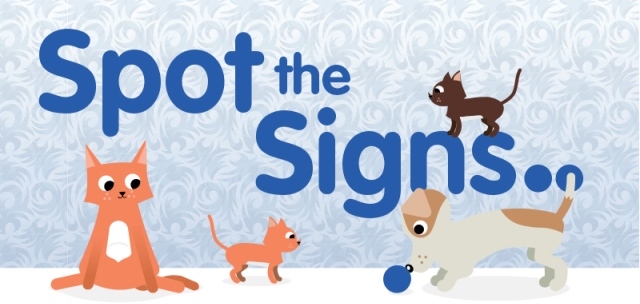 Spot The Signs banner with cats and dogs playing